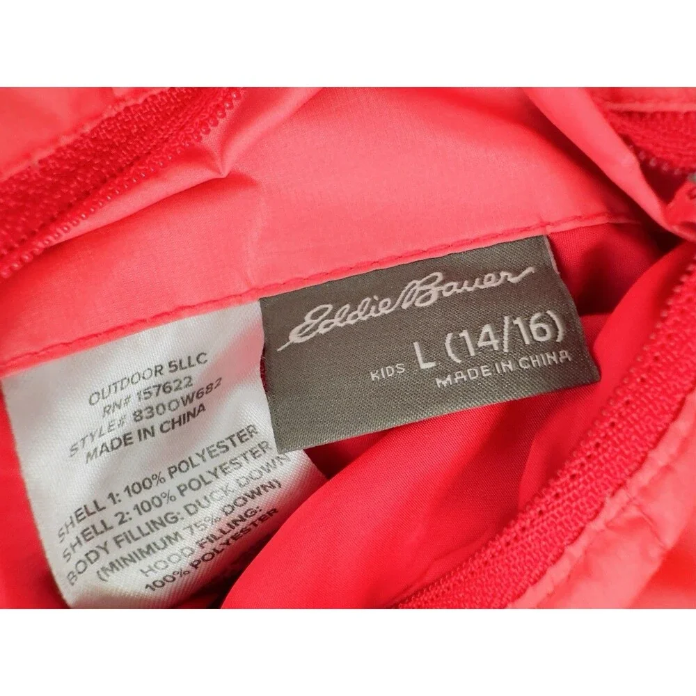 Eddie Bauer Down Reversible Girls Hood Puffer Jacket Large 14-16 Ombré Pin